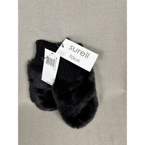Surell Faux Fur Black Knit Mittens Cozy Winter Warm Accessories One Size NWT's